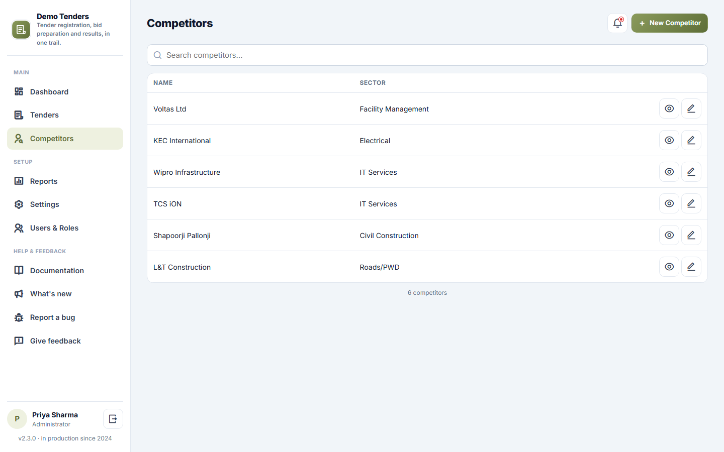 Tender / RFQ Management Software screenshot