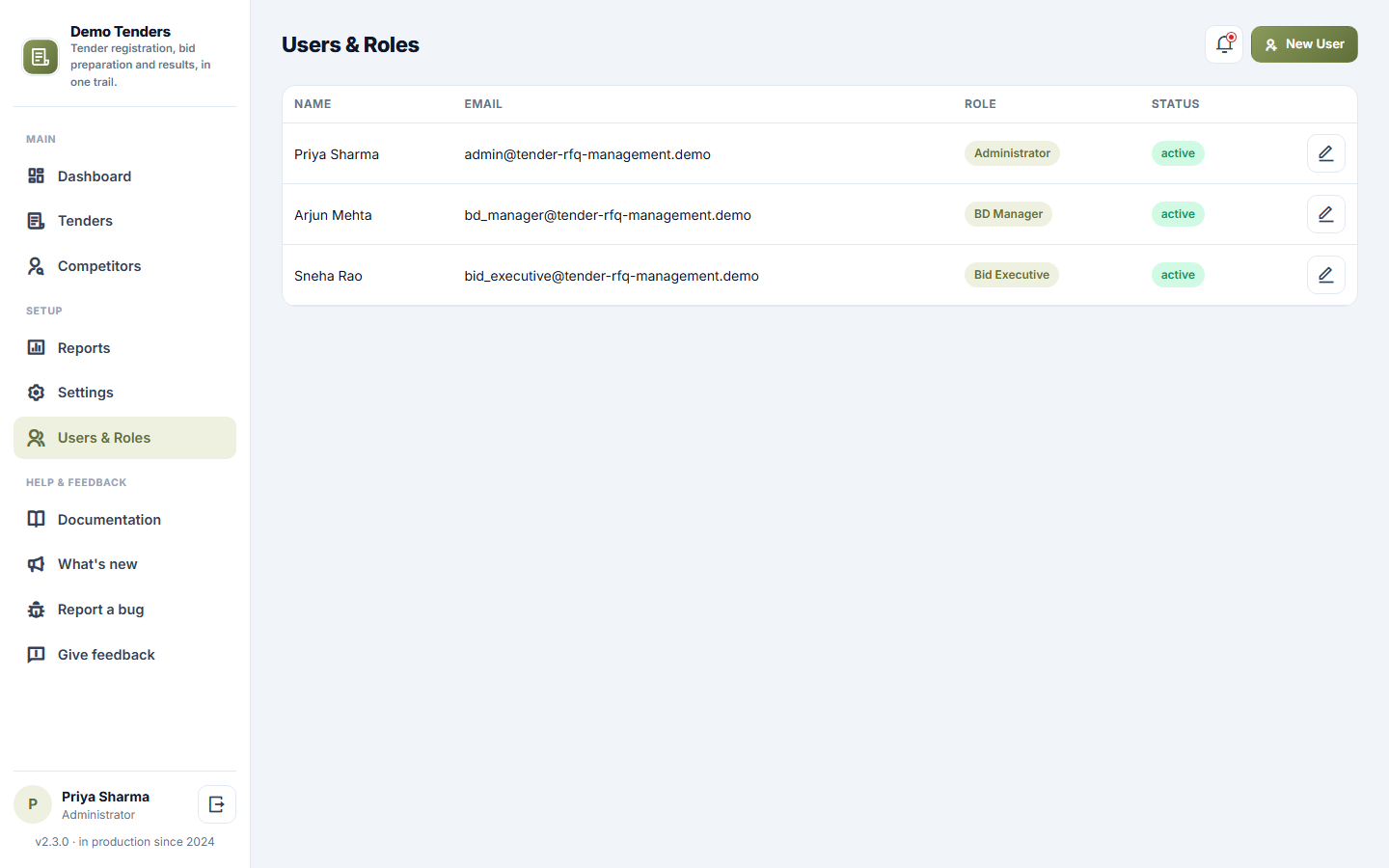 Tender / RFQ Management Software screenshot