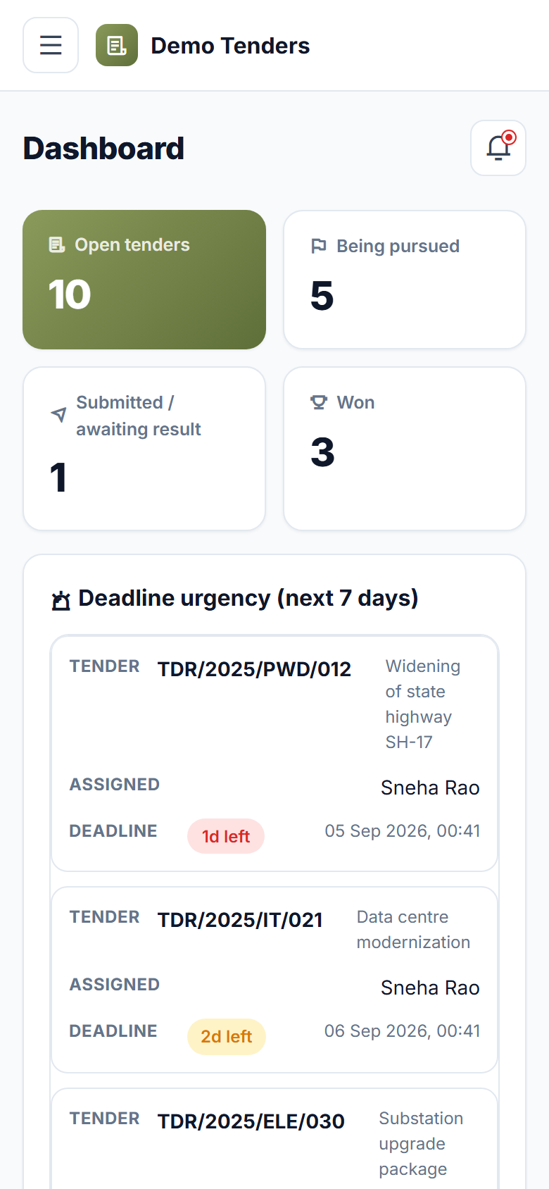 Tender / RFQ Management Software screenshot