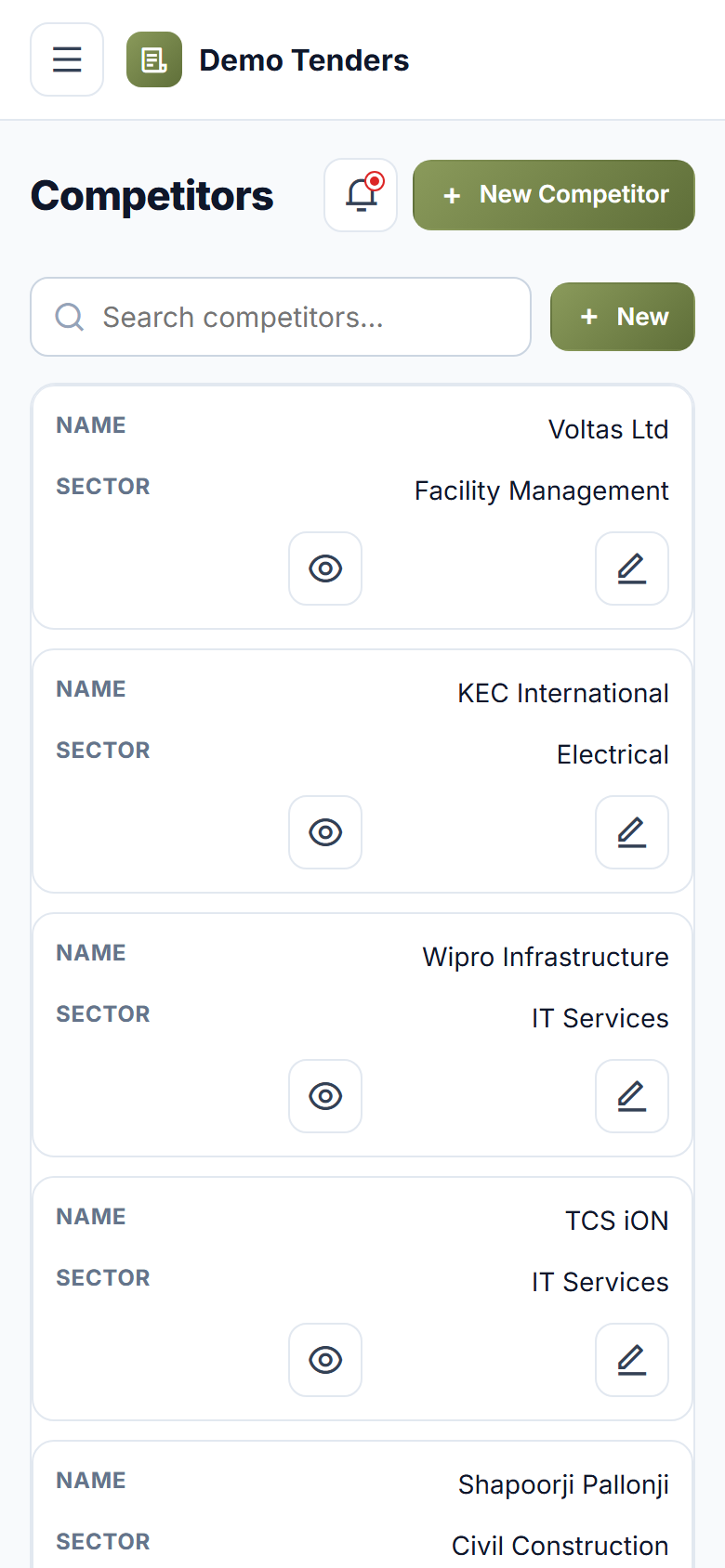 Tender / RFQ Management Software screenshot