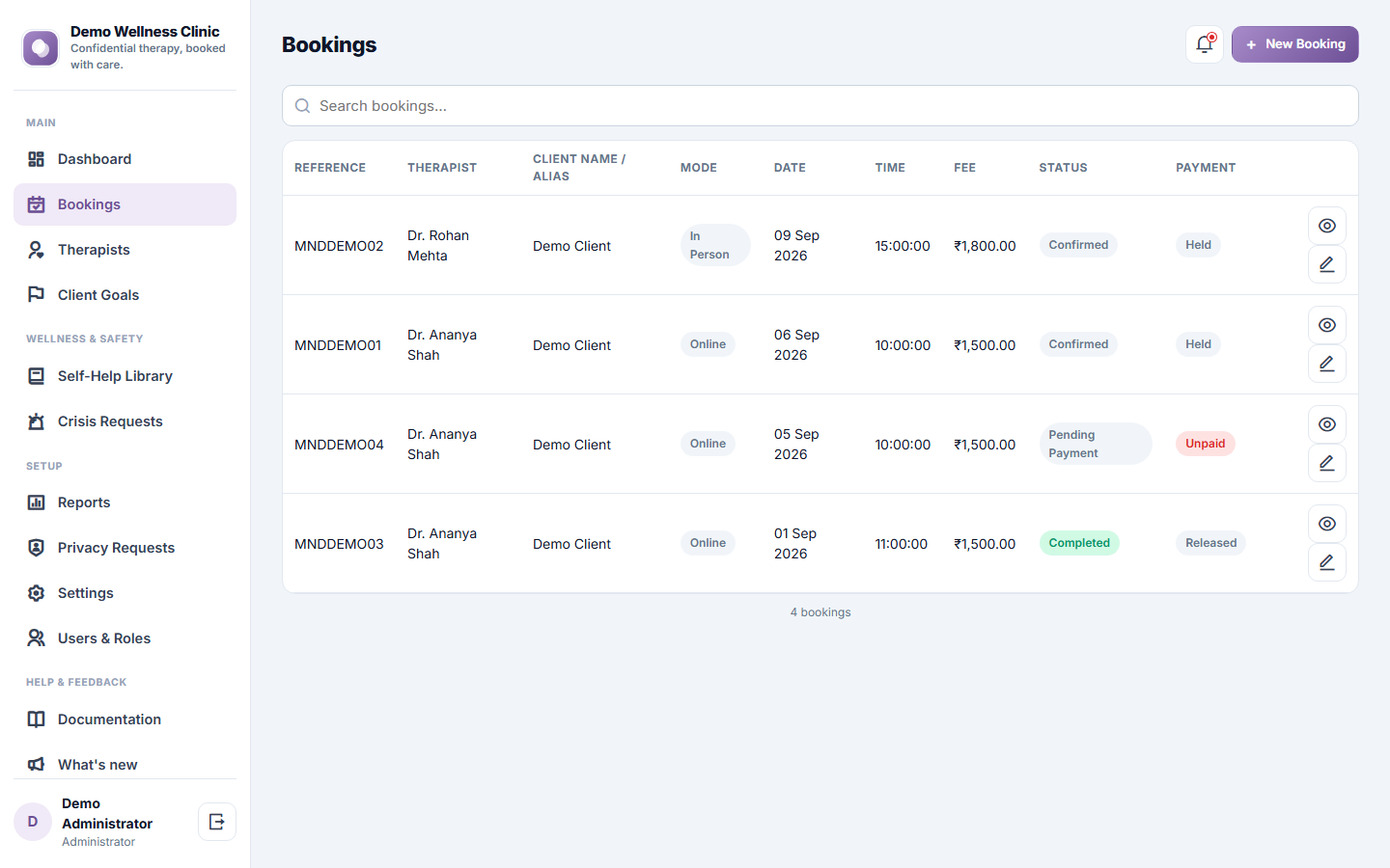 Mental Health Therapy Booking Software screenshot