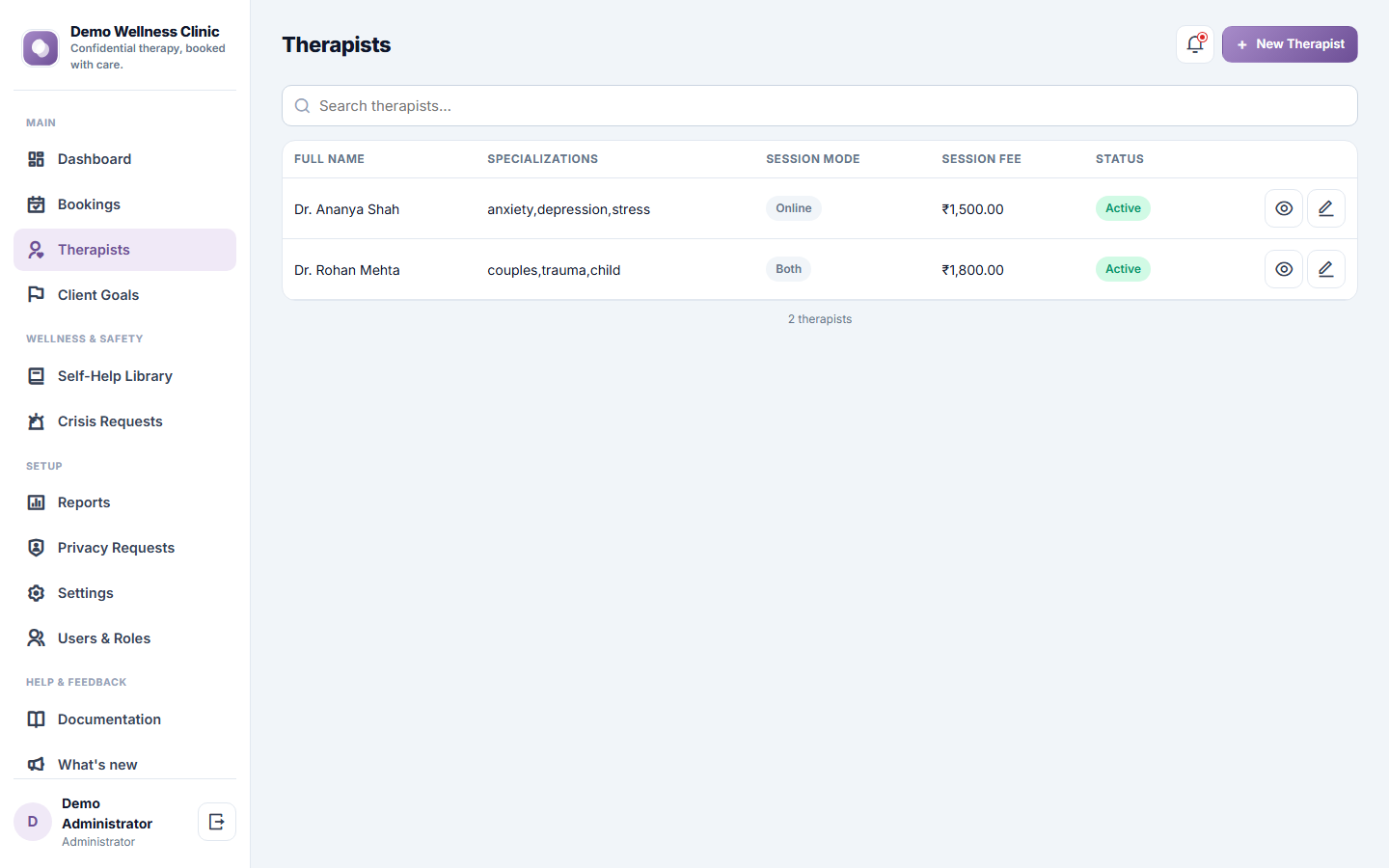 Mental Health Therapy Booking Software screenshot