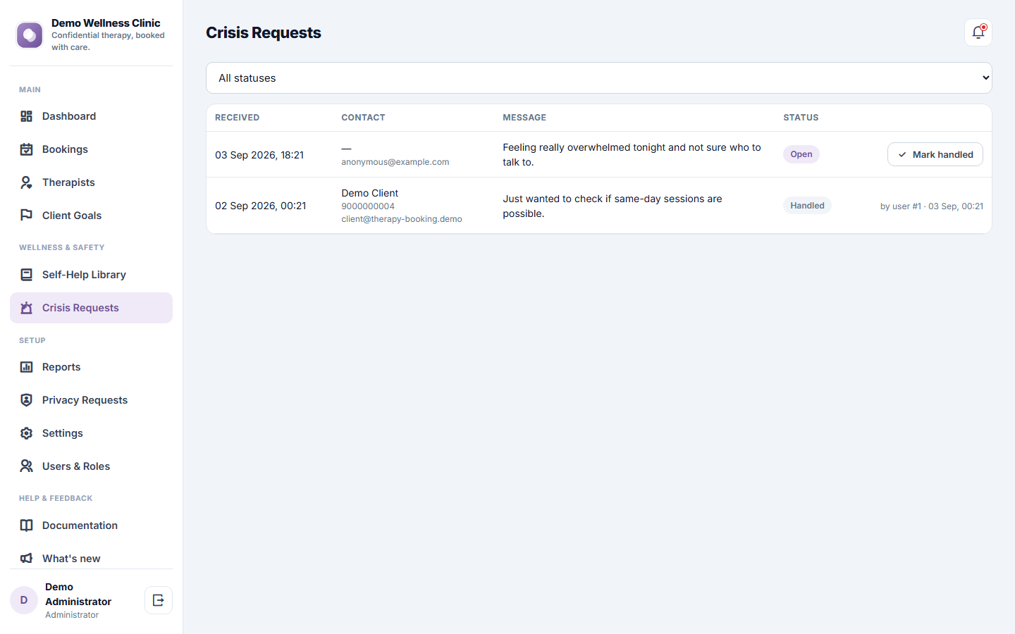 Mental Health Therapy Booking Software screenshot