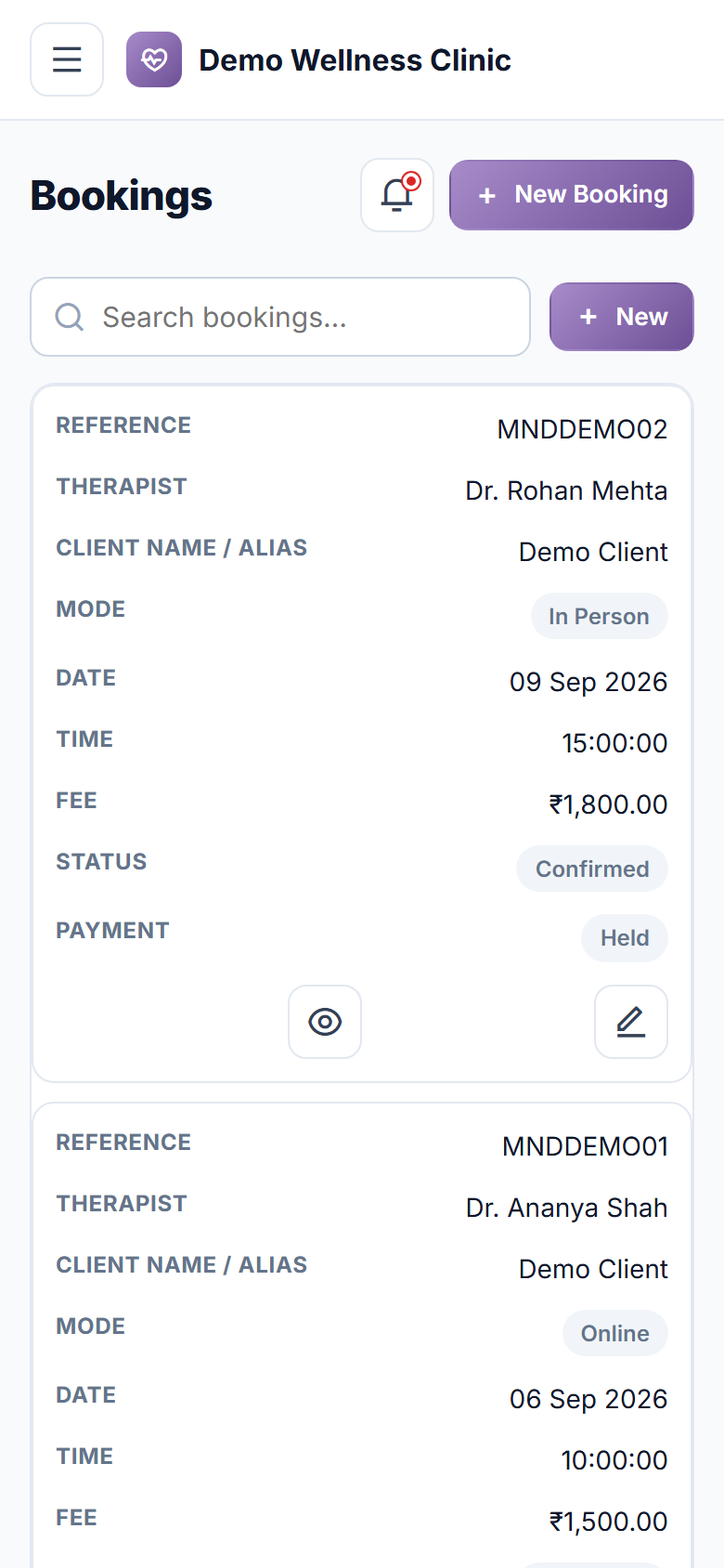 Mental Health Therapy Booking Software screenshot