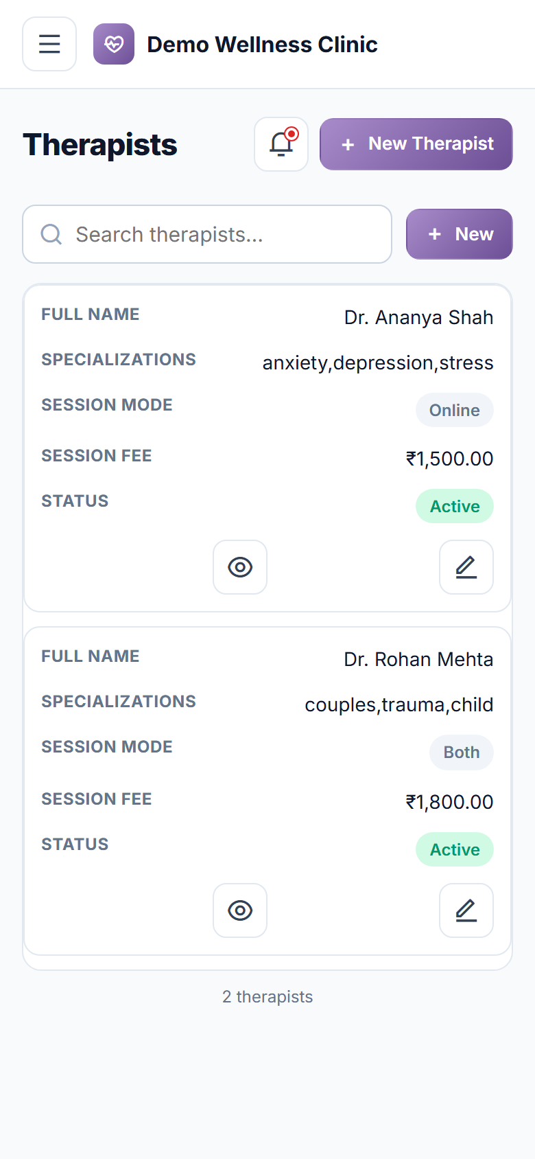Mental Health Therapy Booking Software screenshot