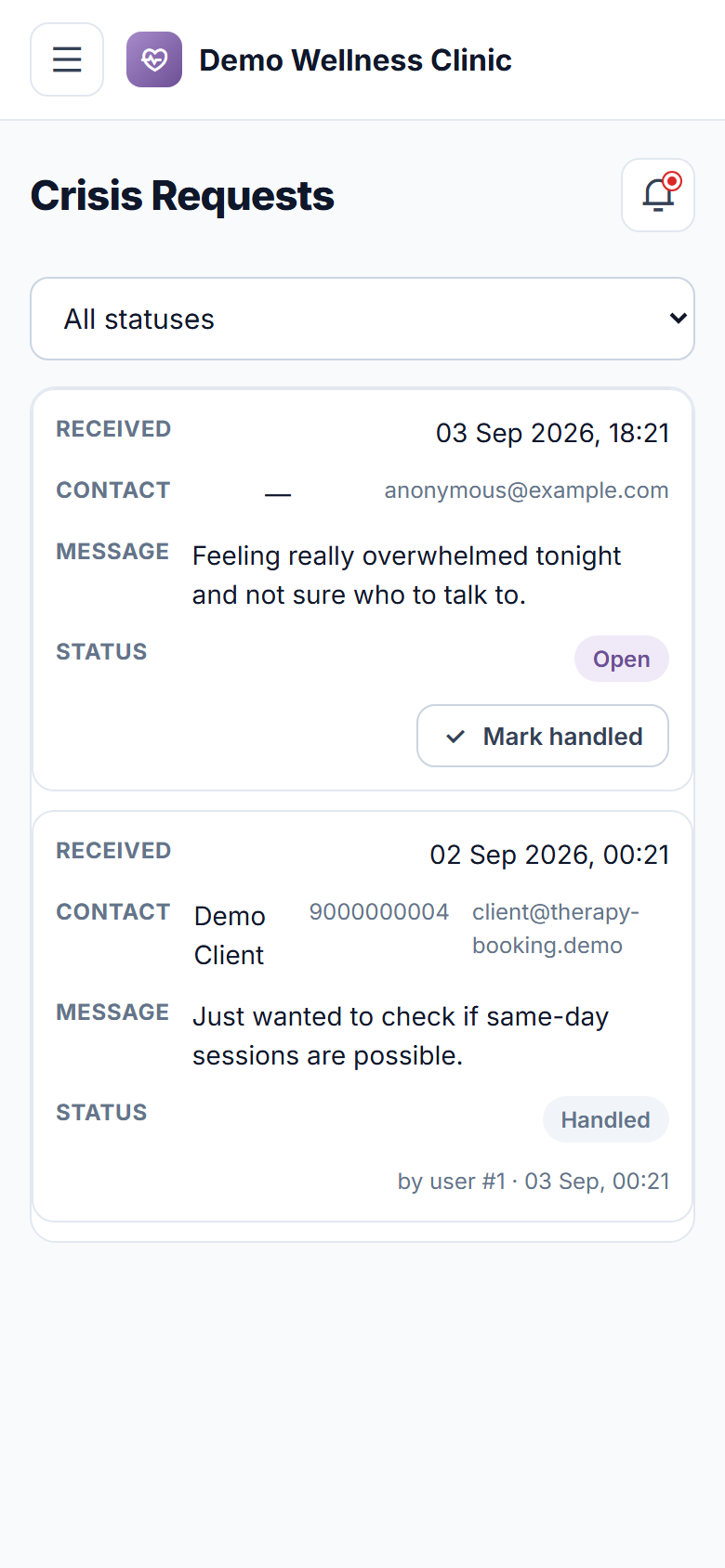 Mental Health Therapy Booking Software screenshot