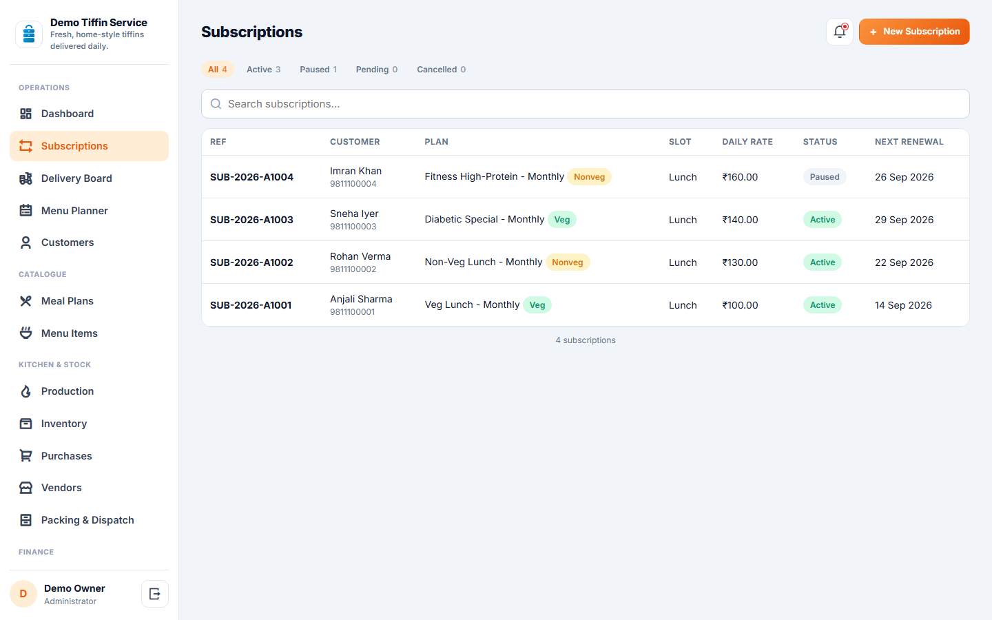 Tiffin & Meal Subscription Delivery Software screenshot