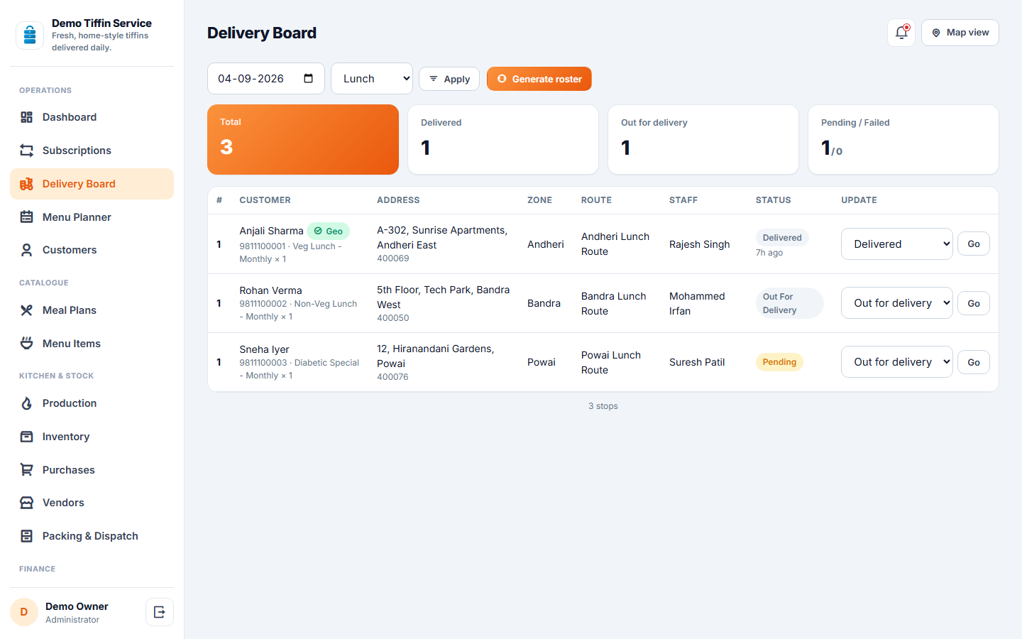 Tiffin & Meal Subscription Delivery Software screenshot