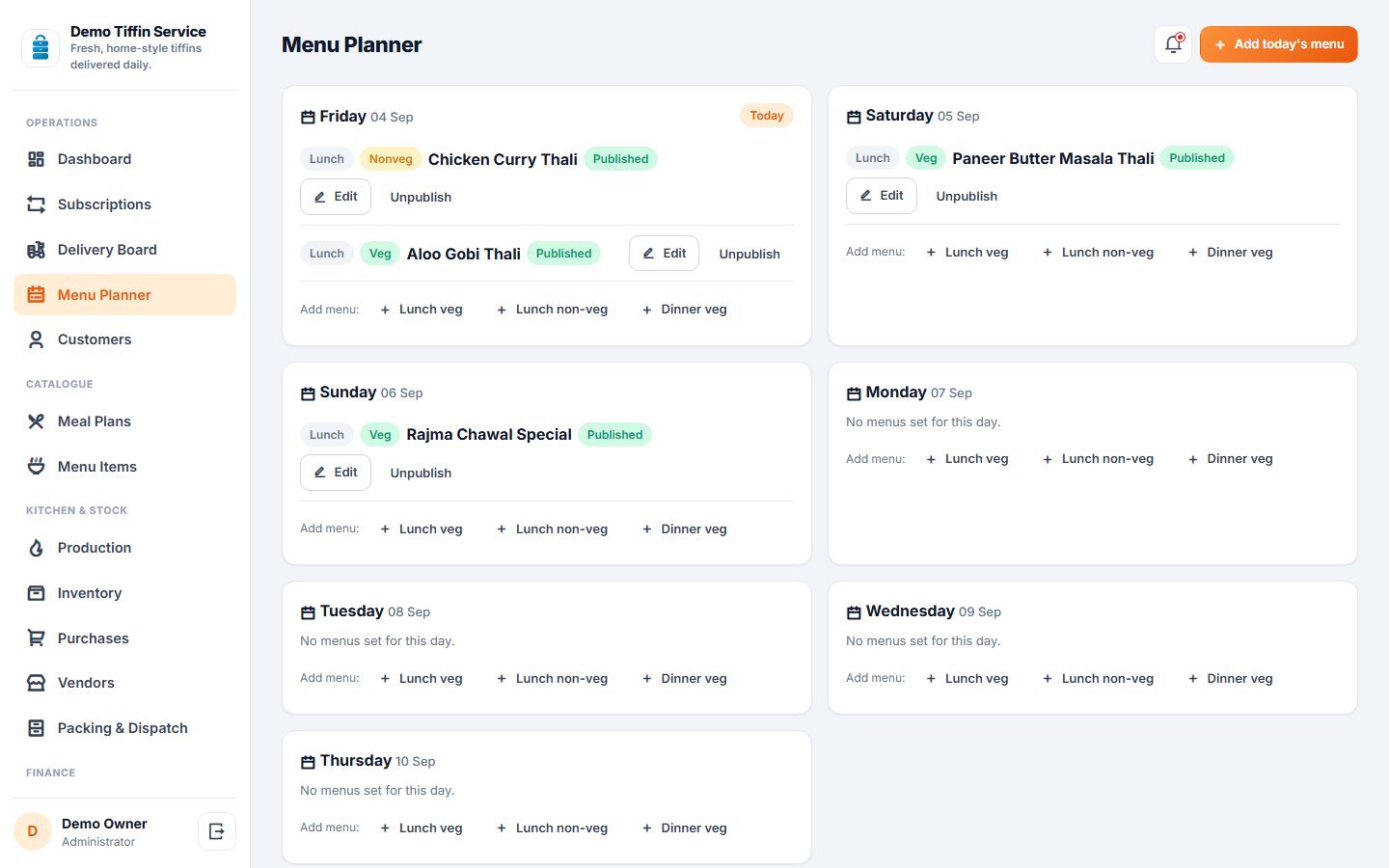 Tiffin & Meal Subscription Delivery Software screenshot