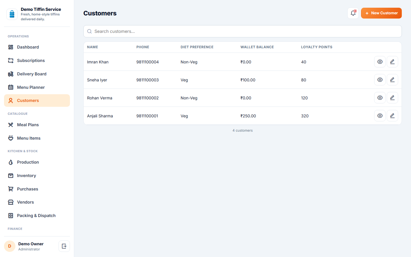 Tiffin & Meal Subscription Delivery Software screenshot