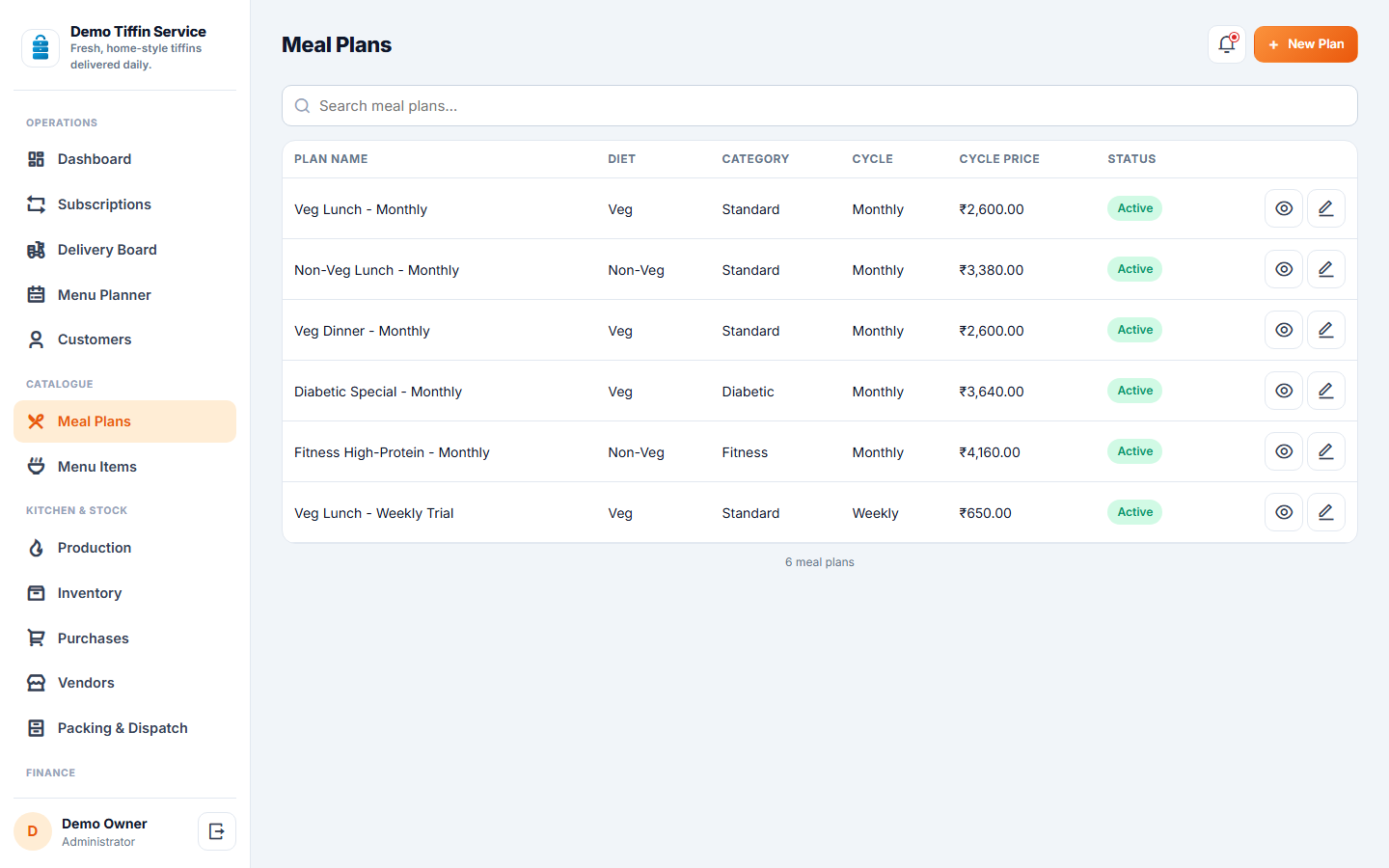 Tiffin & Meal Subscription Delivery Software screenshot