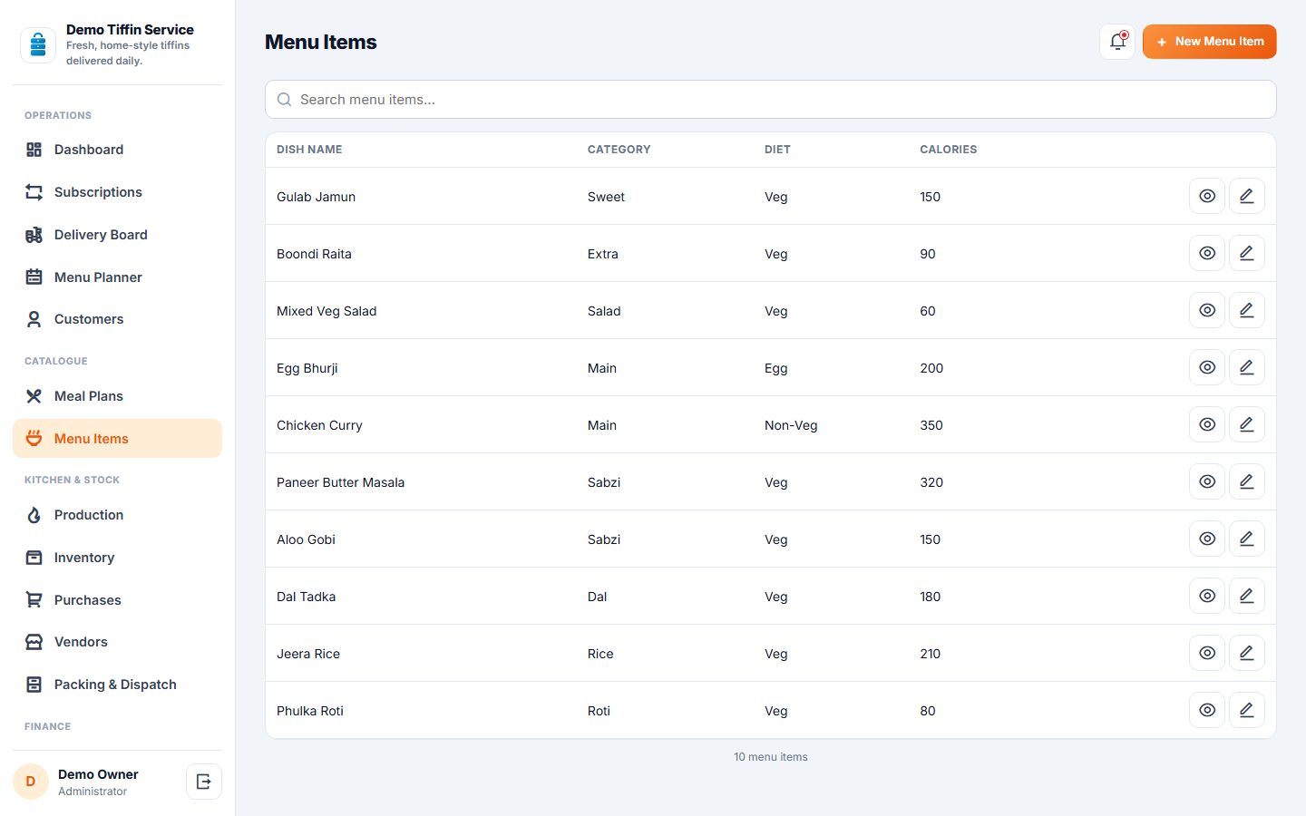Tiffin & Meal Subscription Delivery Software screenshot
