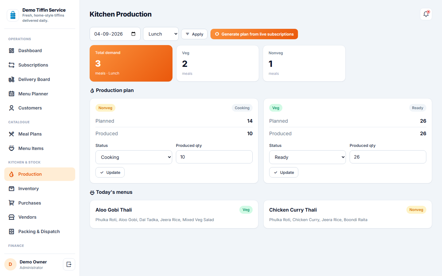 Tiffin & Meal Subscription Delivery Software screenshot