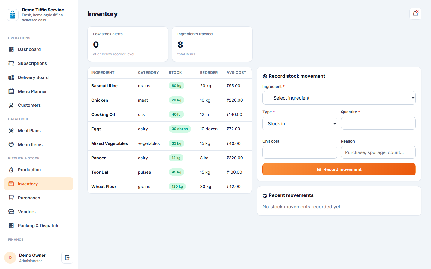 Tiffin & Meal Subscription Delivery Software screenshot