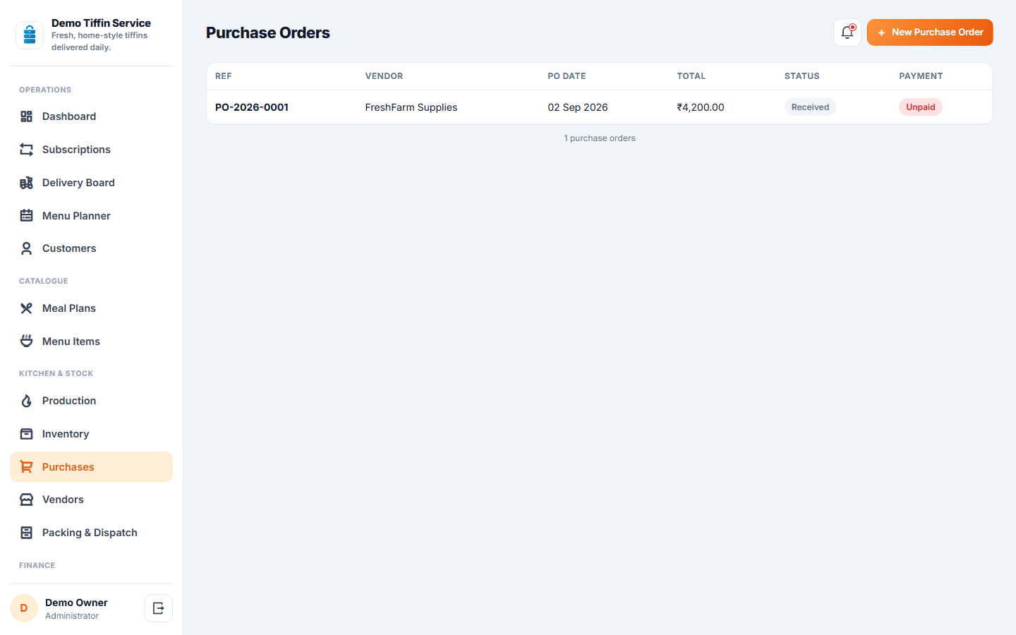 Tiffin & Meal Subscription Delivery Software screenshot