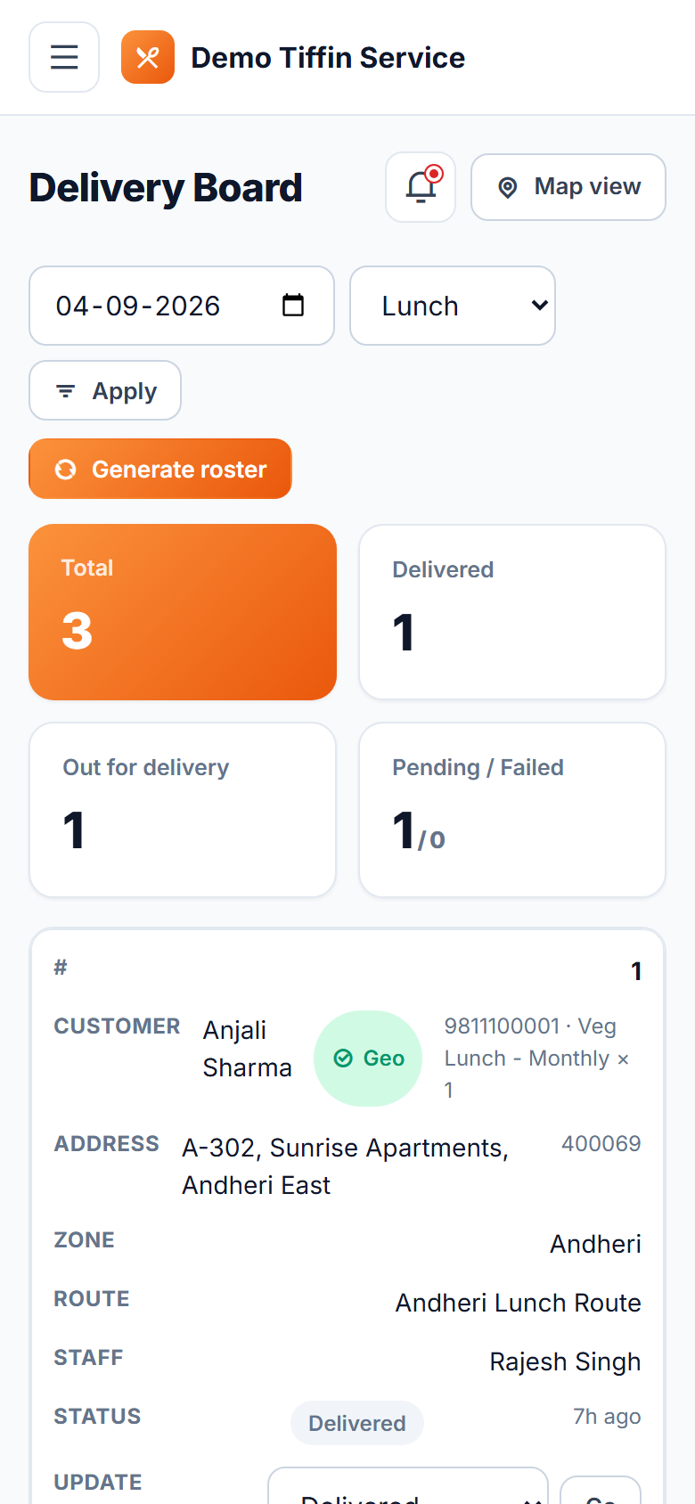 Tiffin & Meal Subscription Delivery Software screenshot