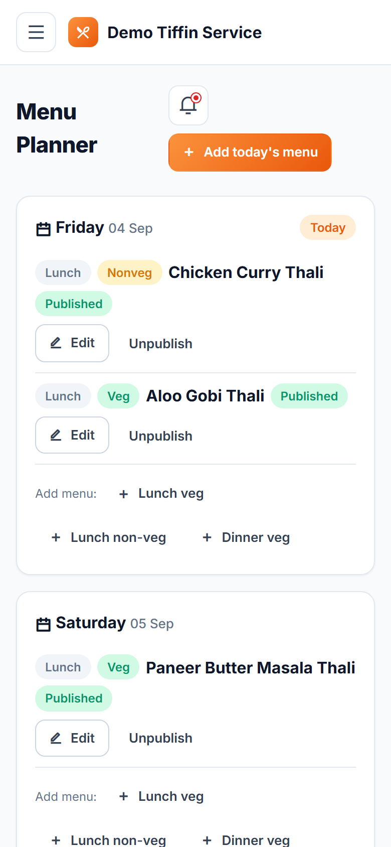 Tiffin & Meal Subscription Delivery Software screenshot