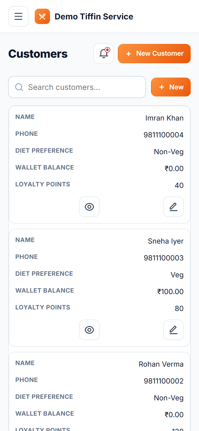 Tiffin & Meal Subscription Delivery Software screenshot