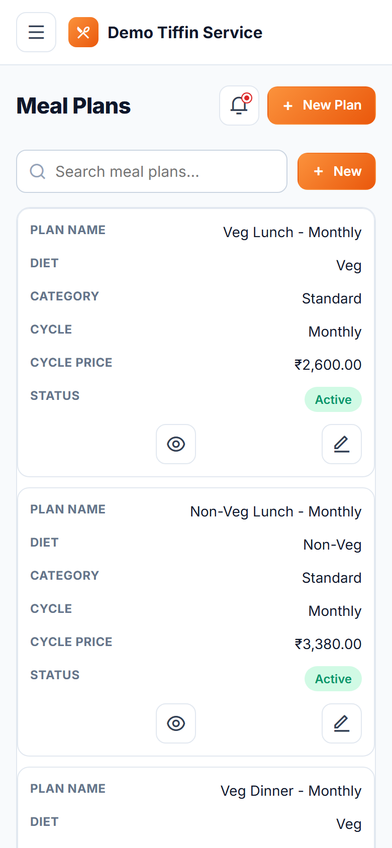 Tiffin & Meal Subscription Delivery Software screenshot