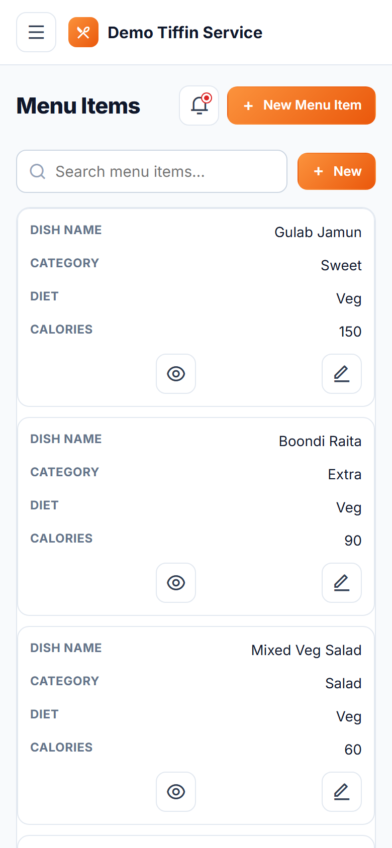 Tiffin & Meal Subscription Delivery Software screenshot