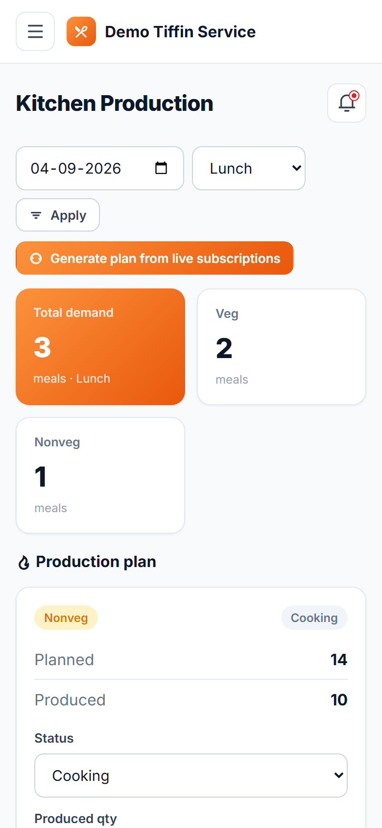 Tiffin & Meal Subscription Delivery Software screenshot