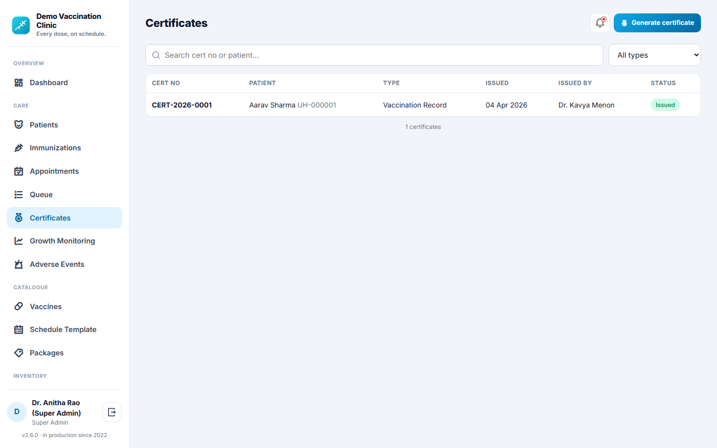 Vaccination & Immunization Management Software screenshot