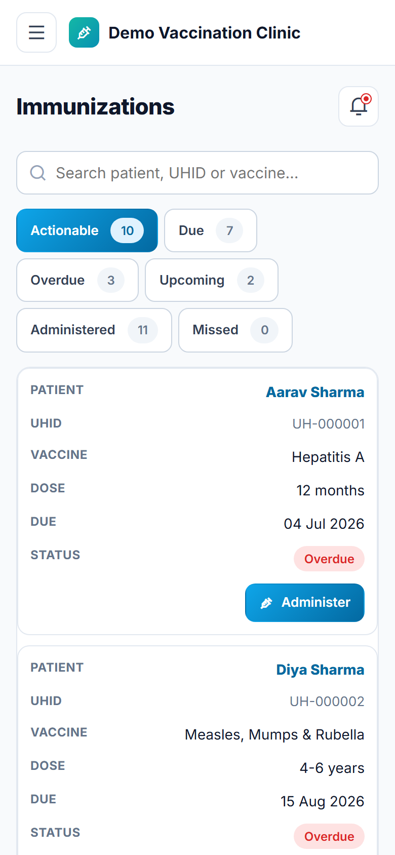 Vaccination & Immunization Management Software screenshot