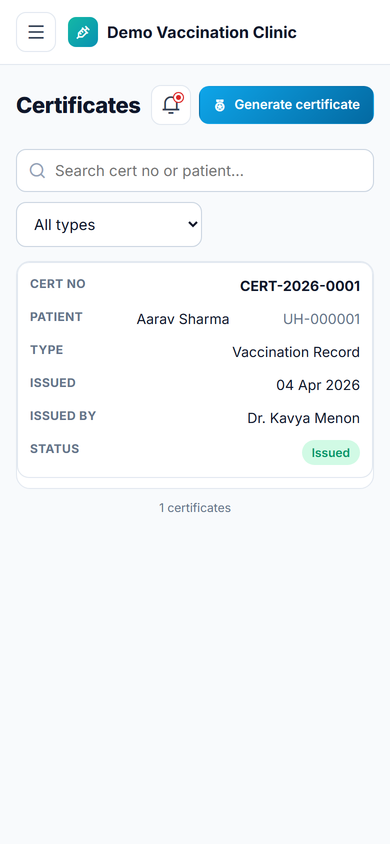 Vaccination & Immunization Management Software screenshot