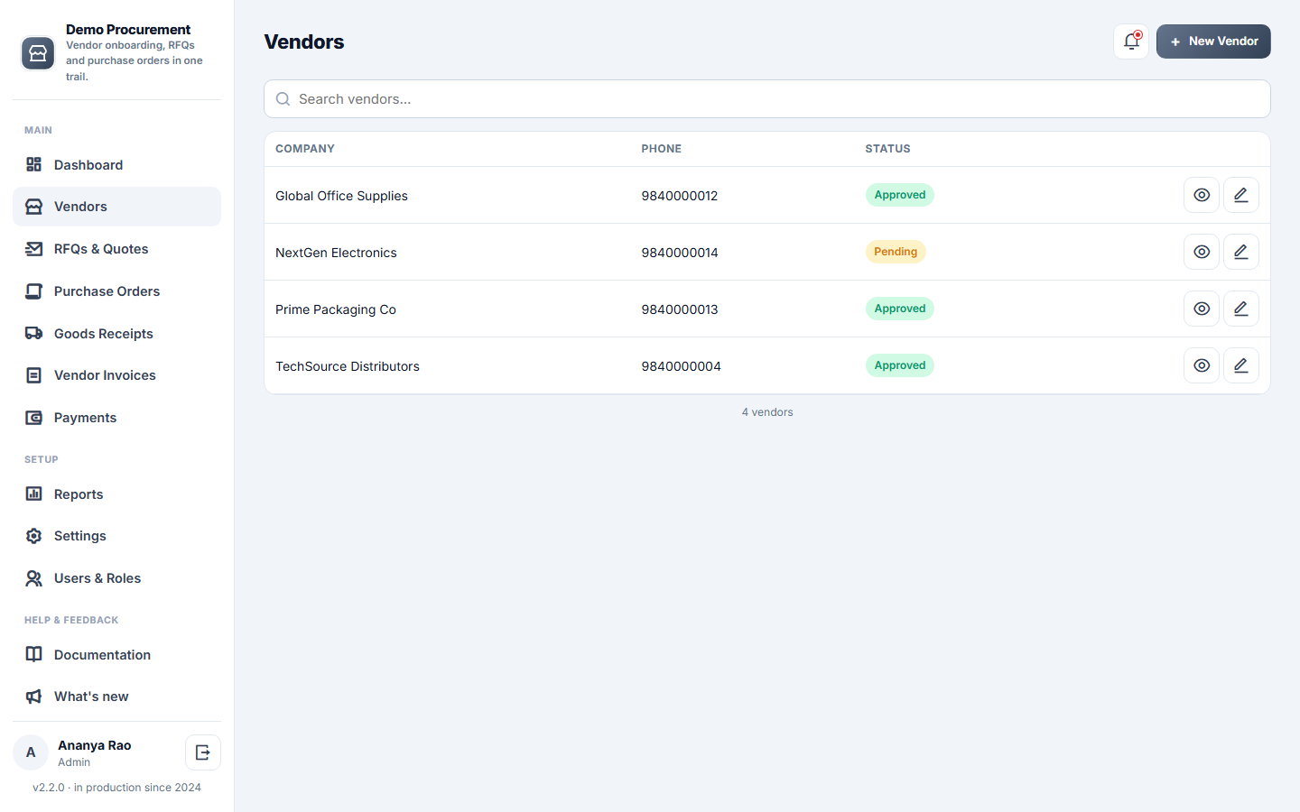 Vendor & Supplier Management Software screenshot
