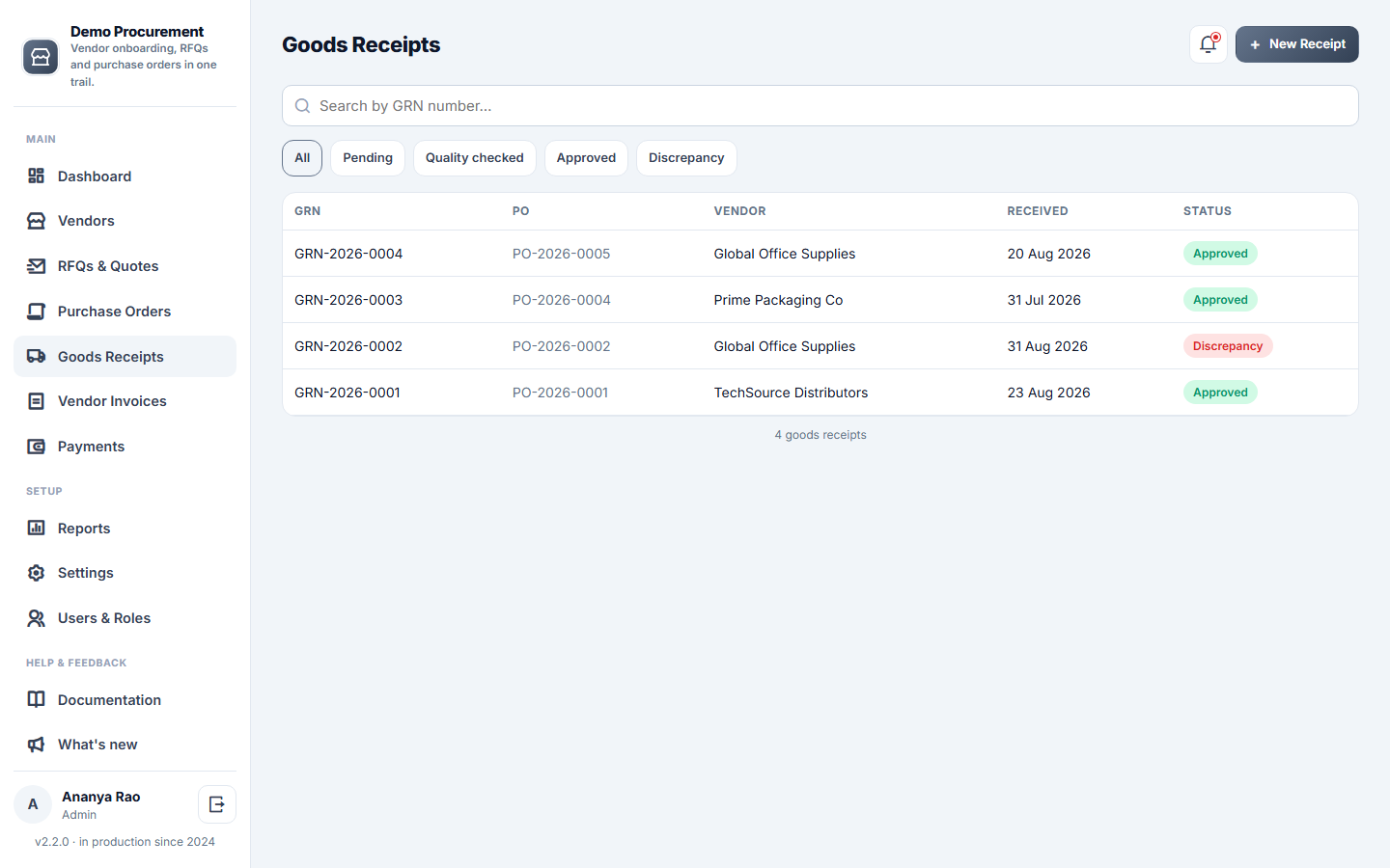 Vendor & Supplier Management Software screenshot