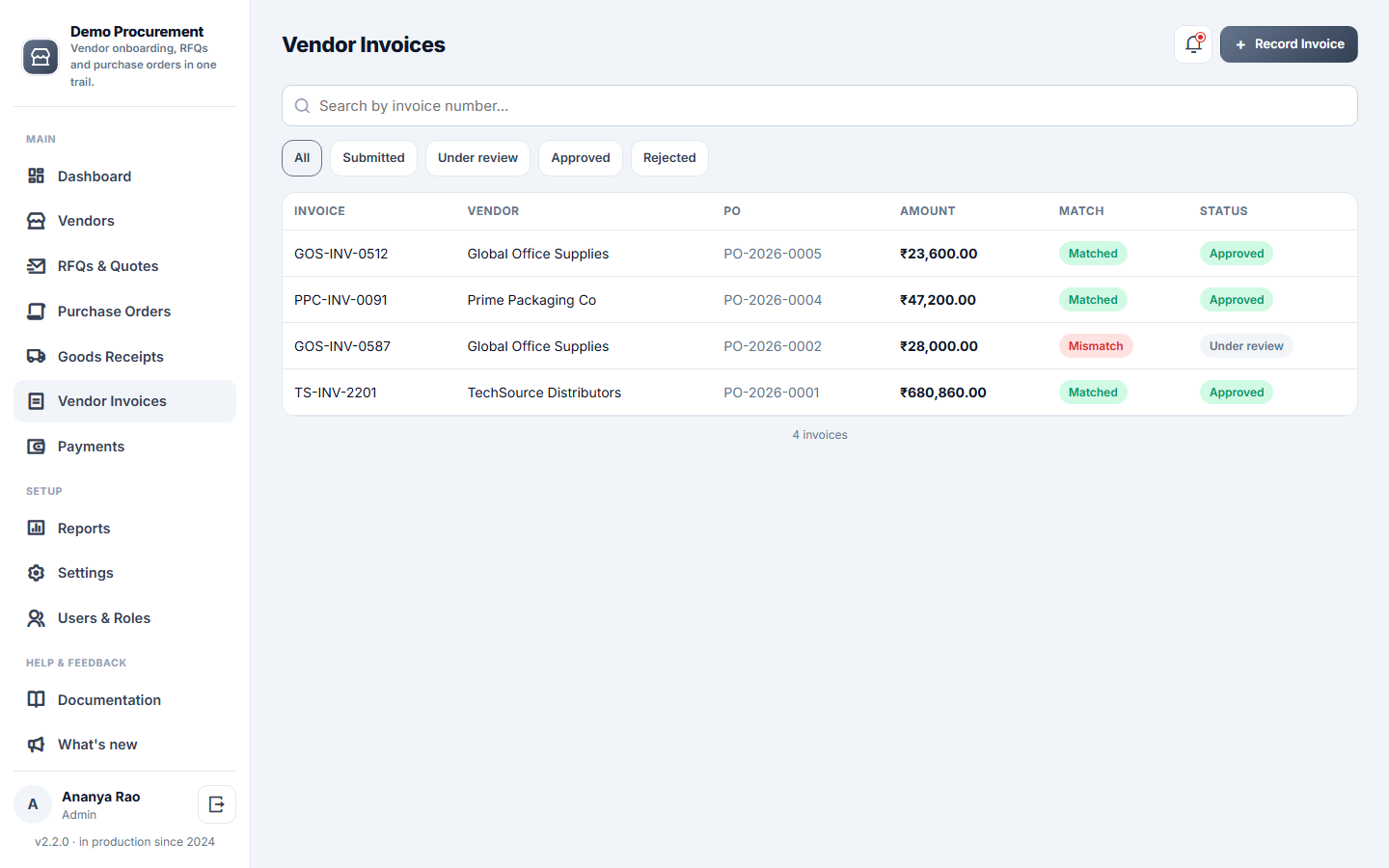 Vendor & Supplier Management Software screenshot