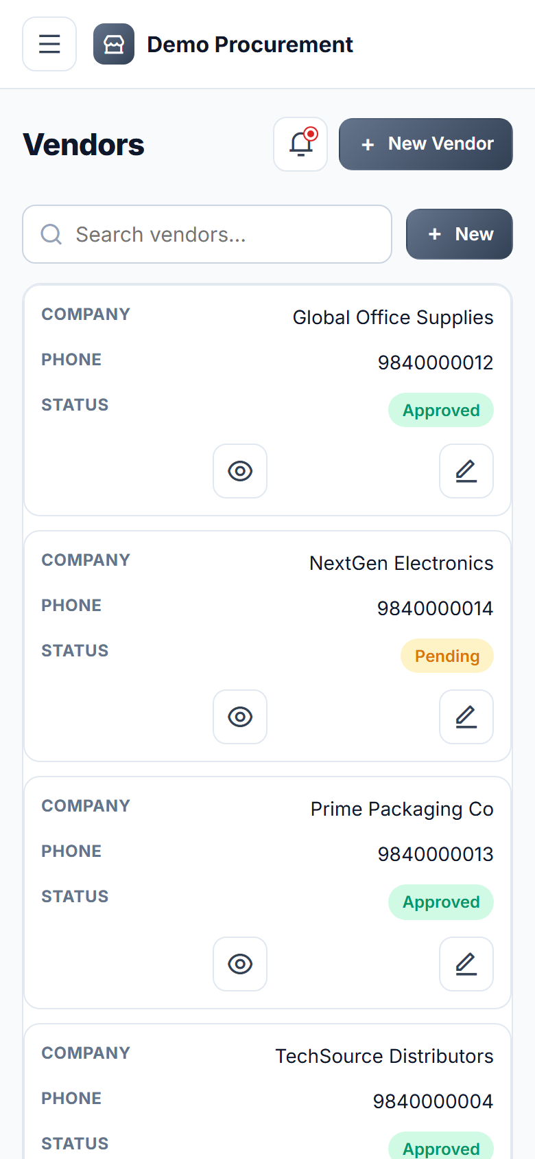 Vendor & Supplier Management Software screenshot