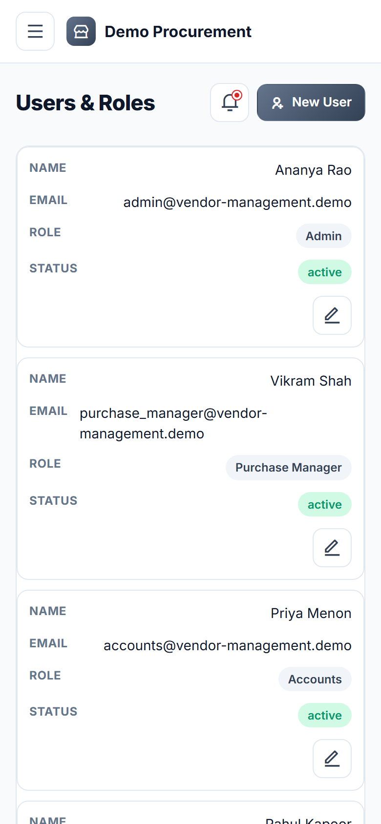 Vendor & Supplier Management Software screenshot