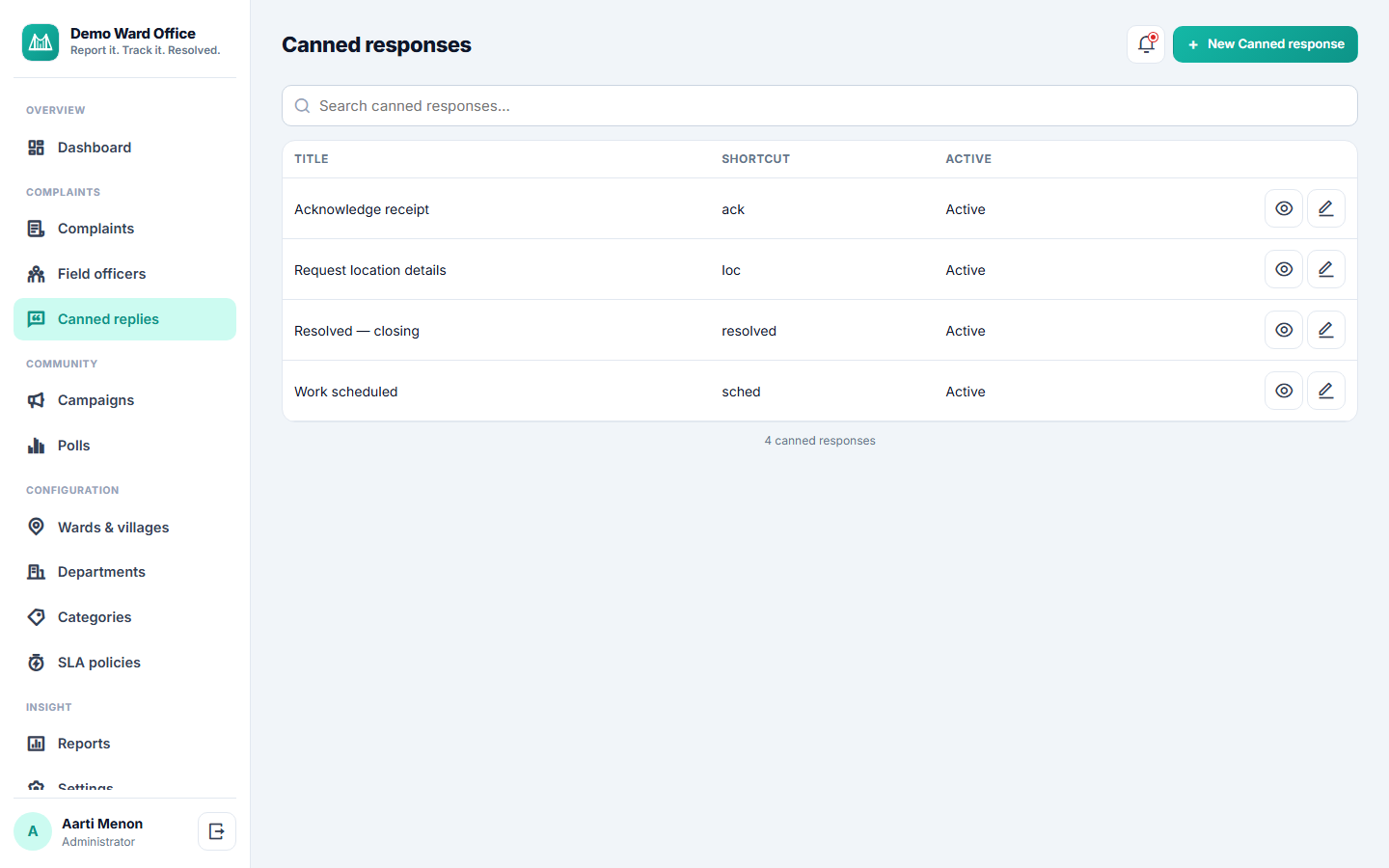 Panchayat & Ward Complaint Management System screenshot