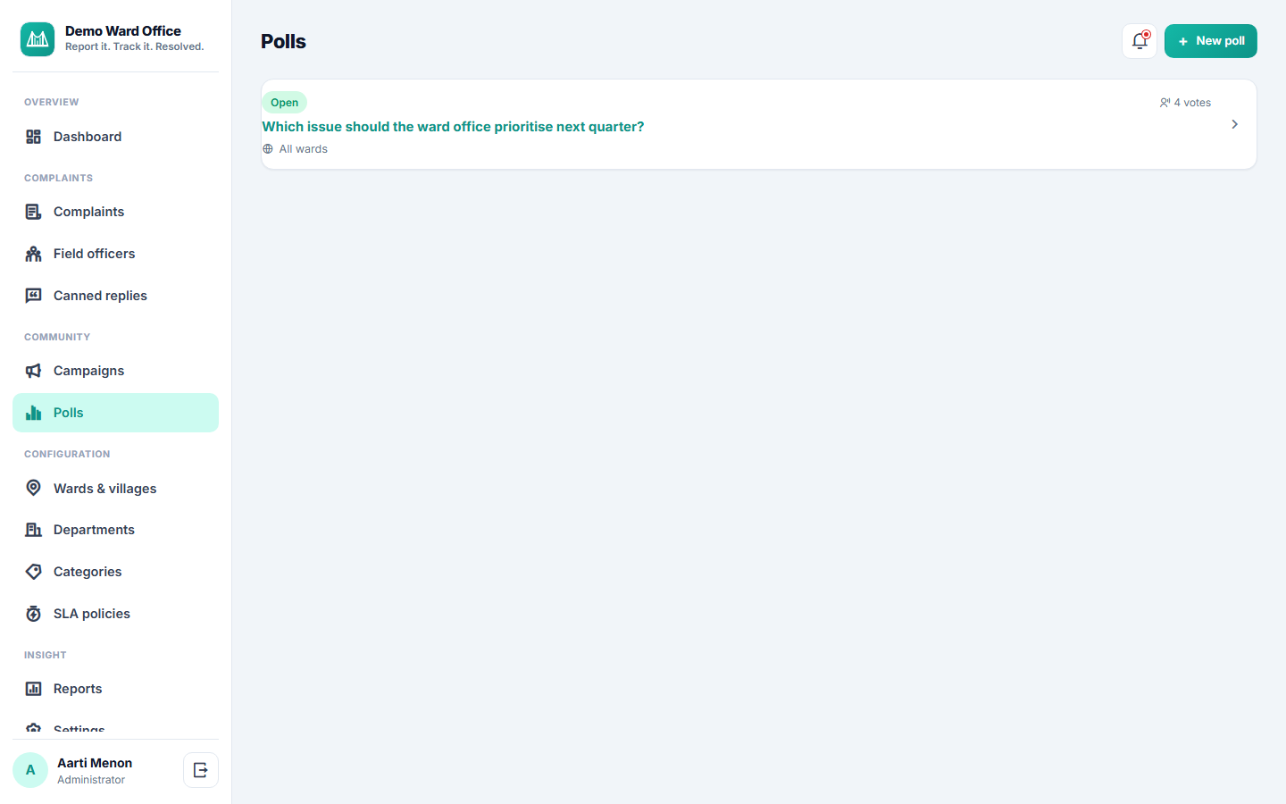 Panchayat & Ward Complaint Management System screenshot