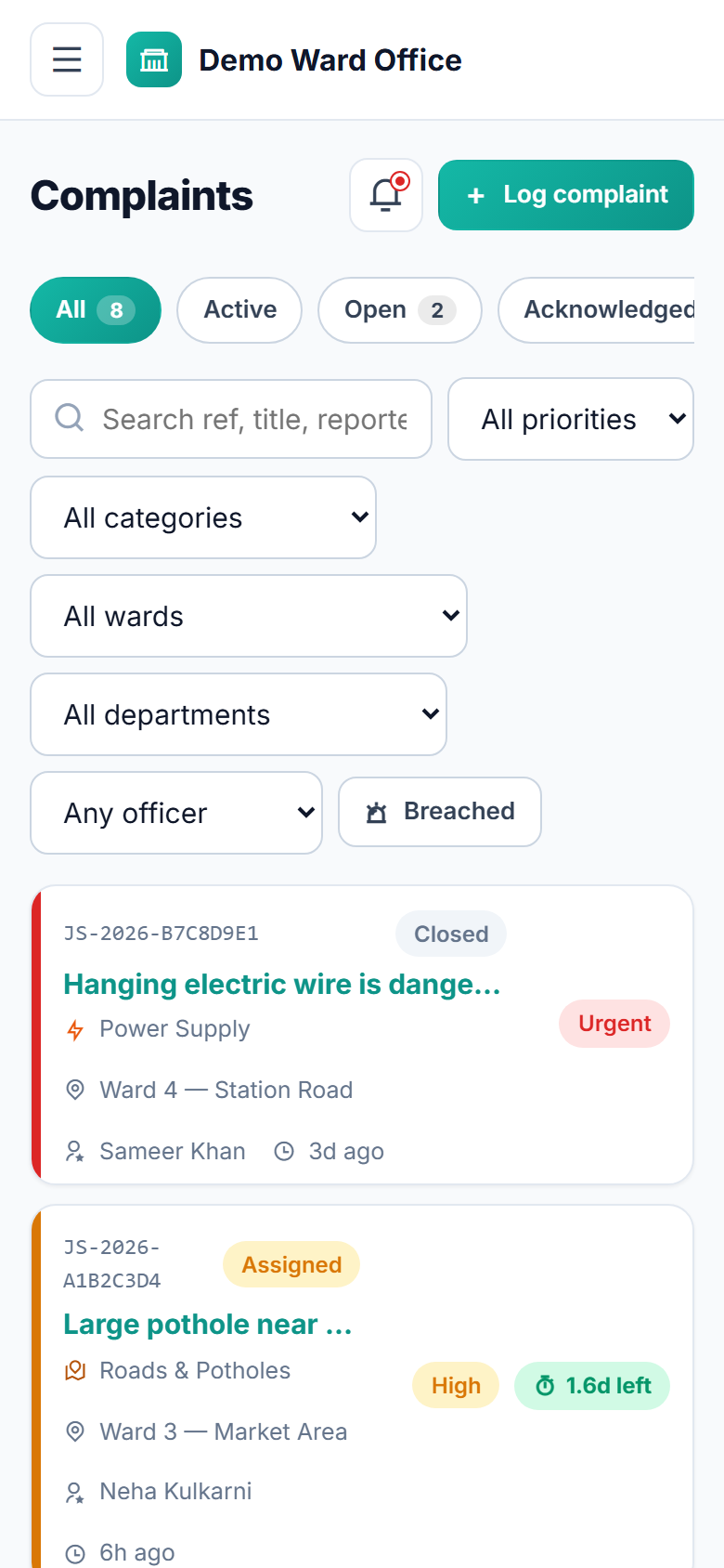 Panchayat & Ward Complaint Management System screenshot