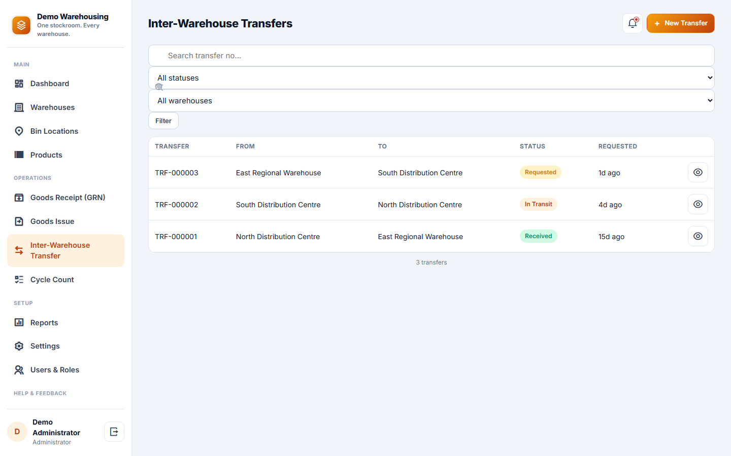Multi-Warehouse Inventory Management Software screenshot