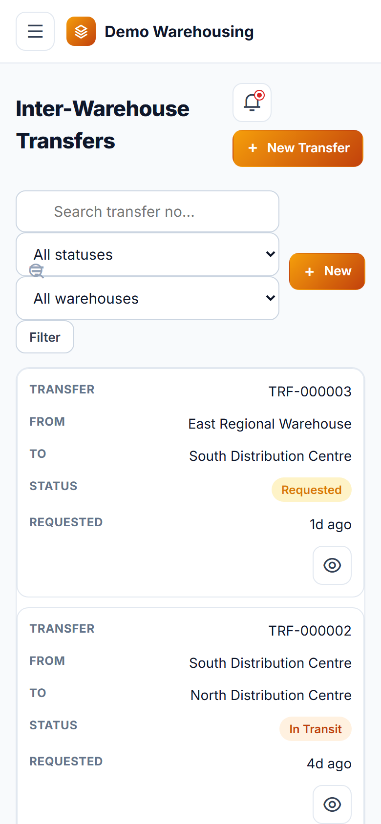 Multi-Warehouse Inventory Management Software screenshot