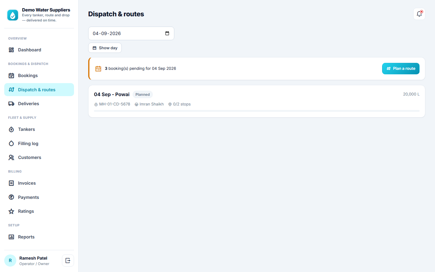 Water Tanker Booking & Route Management screenshot