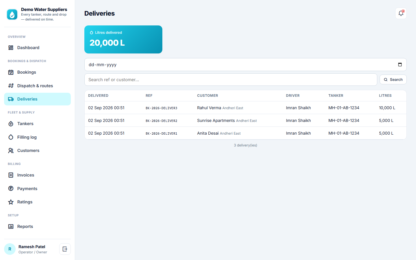 Water Tanker Booking & Route Management screenshot