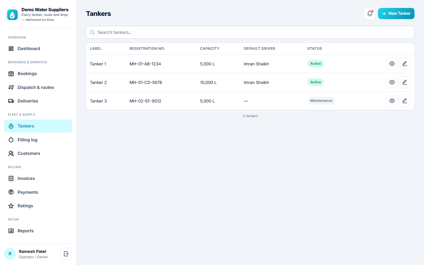 Water Tanker Booking & Route Management screenshot