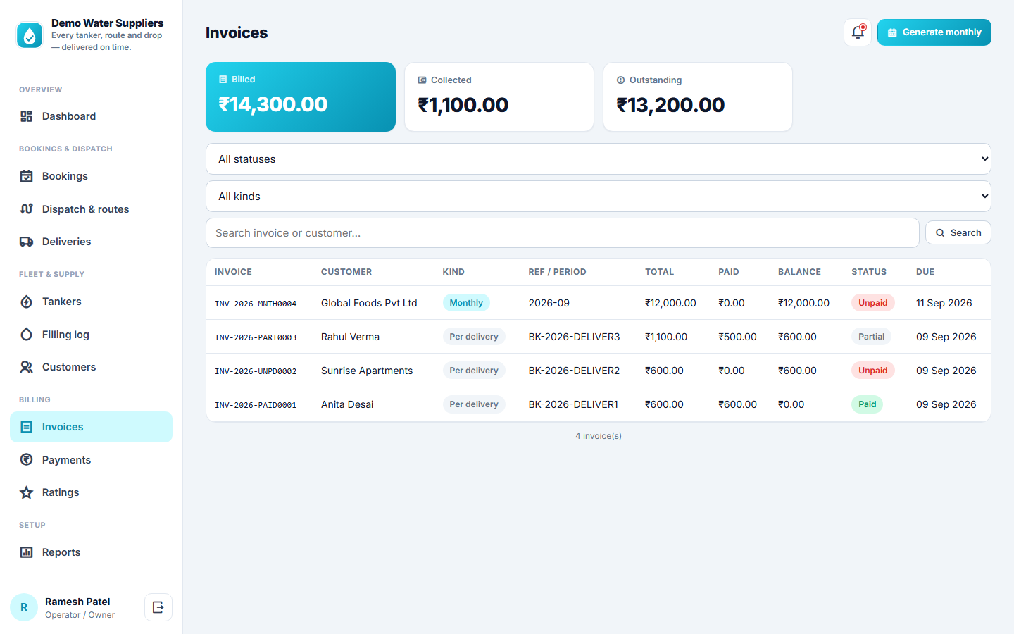 Water Tanker Booking & Route Management screenshot