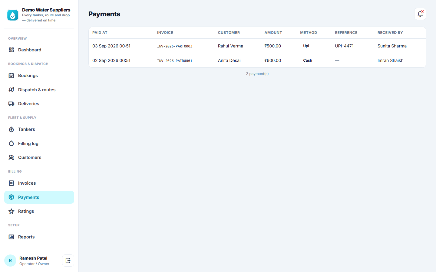 Water Tanker Booking & Route Management screenshot