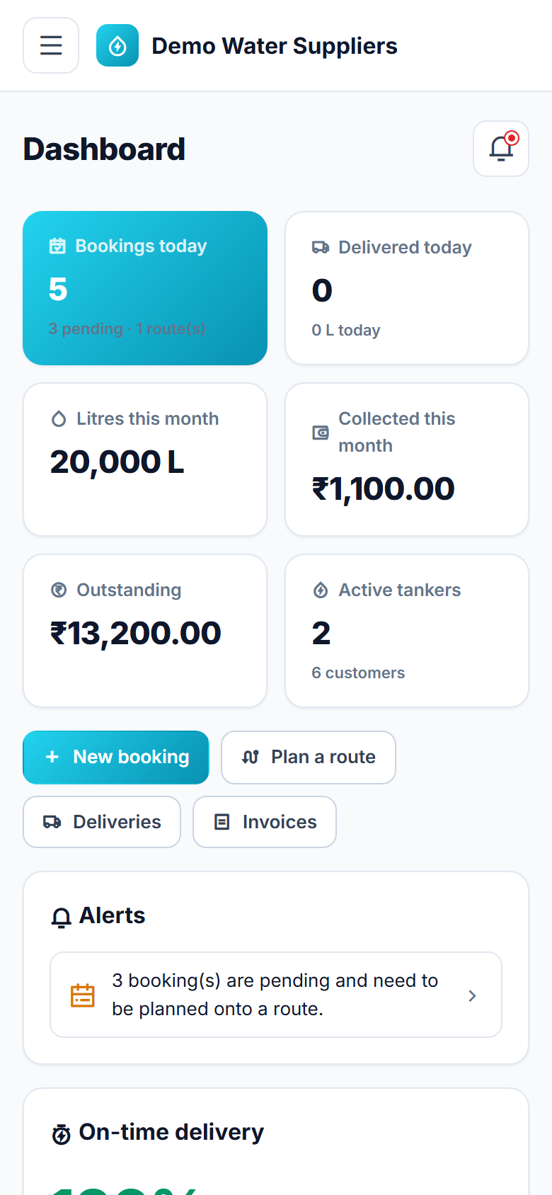 Water Tanker Booking & Route Management screenshot