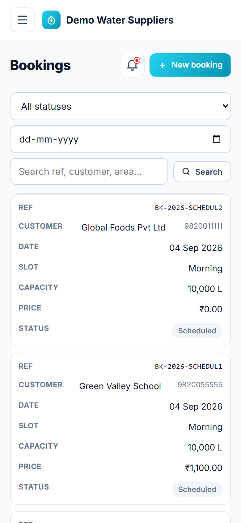 Water Tanker Booking & Route Management screenshot