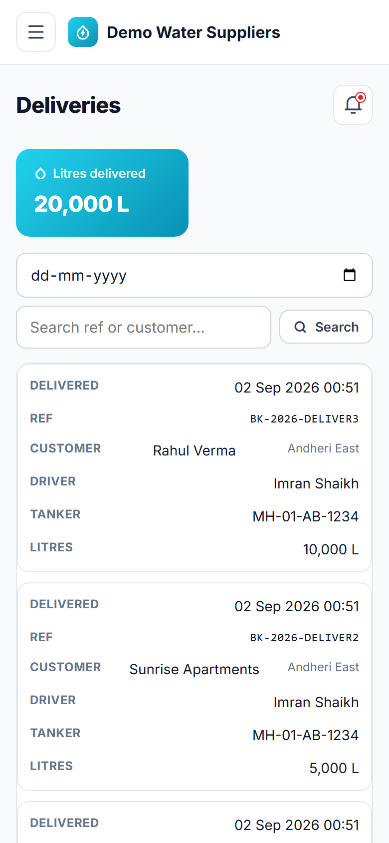Water Tanker Booking & Route Management screenshot