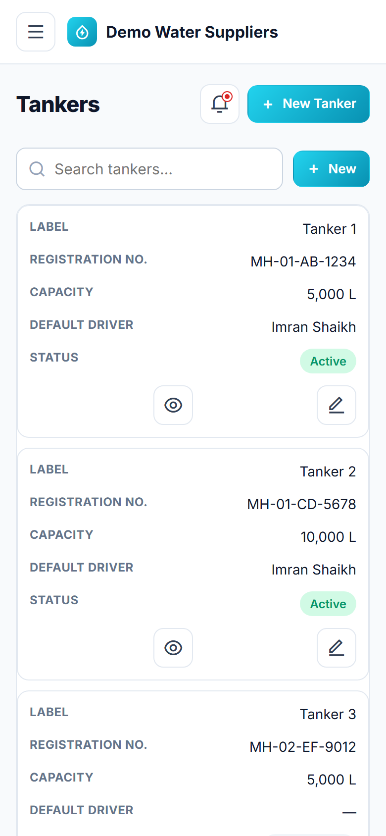 Water Tanker Booking & Route Management screenshot